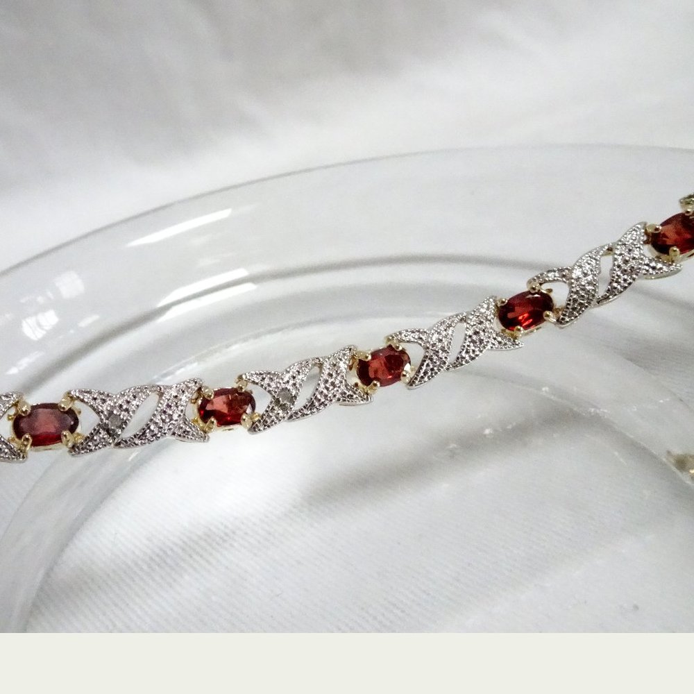 NWT January Birth Stone Garnet Diamond 24KT Gold .925 Silver Tennis Bracelet - Picture 10 of 13